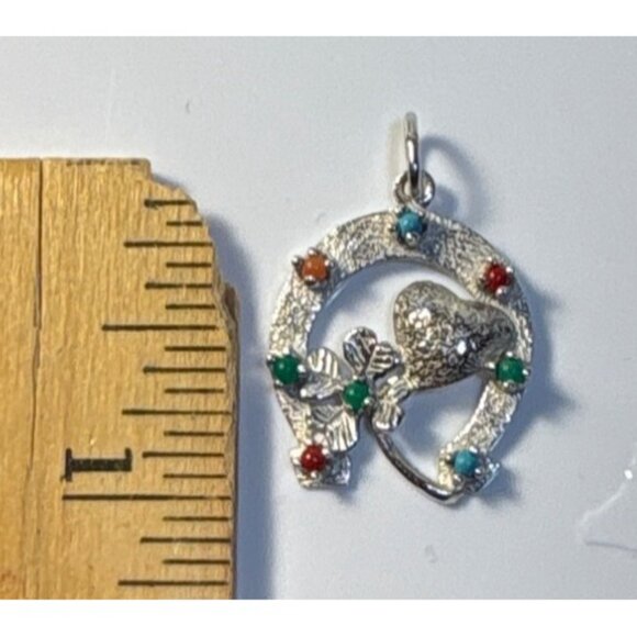 Lucky Horseshoe 4 Leaf Clover Heart Pendant Multi Colored Gem Sterling Silver - Picture 4 of 5